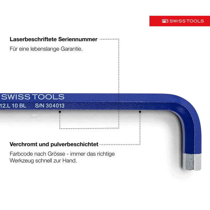 PB SWISS TOOLS Rainbow Hex Key Set PB 212.LH-10 RB CN | 100% Swiss Made | 9-Piece Allen Wrench Set Color Coded by Size 1.5-10mm with Ball End - Image 3